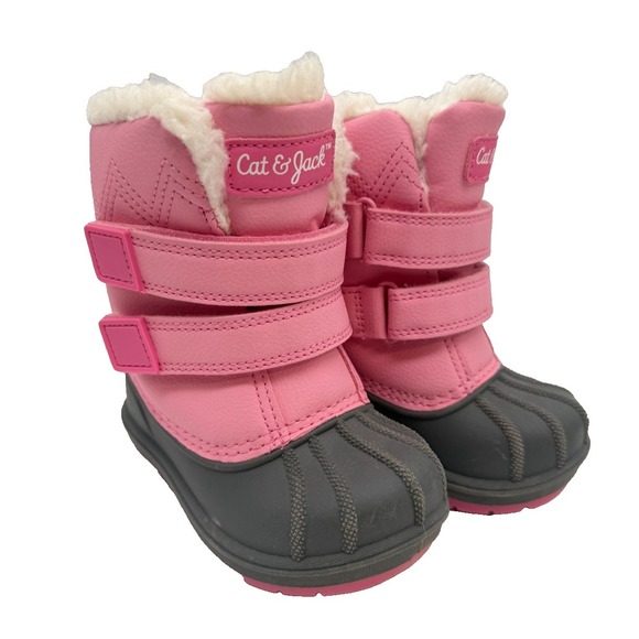 Cat & Jack Other - Cat & Jack Pink Grey Faux Fur Trim Winter Cute Snow Boots Toddler Girl's Size 5